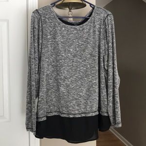 Zac & Rachel gray black layered lace up sweater